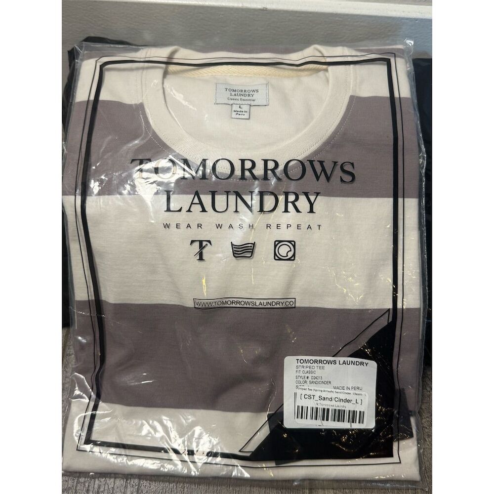 Tomorrows laundry Men's Striped Crew Neck T-Shirt Multicolor Size L
